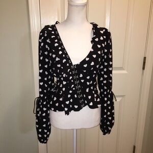 For Love & Lemons “Willow” Heart Print Peplum Top